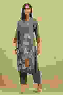 Grey Viscose Rayon Printed Straight Kurta Pants Set image number 3