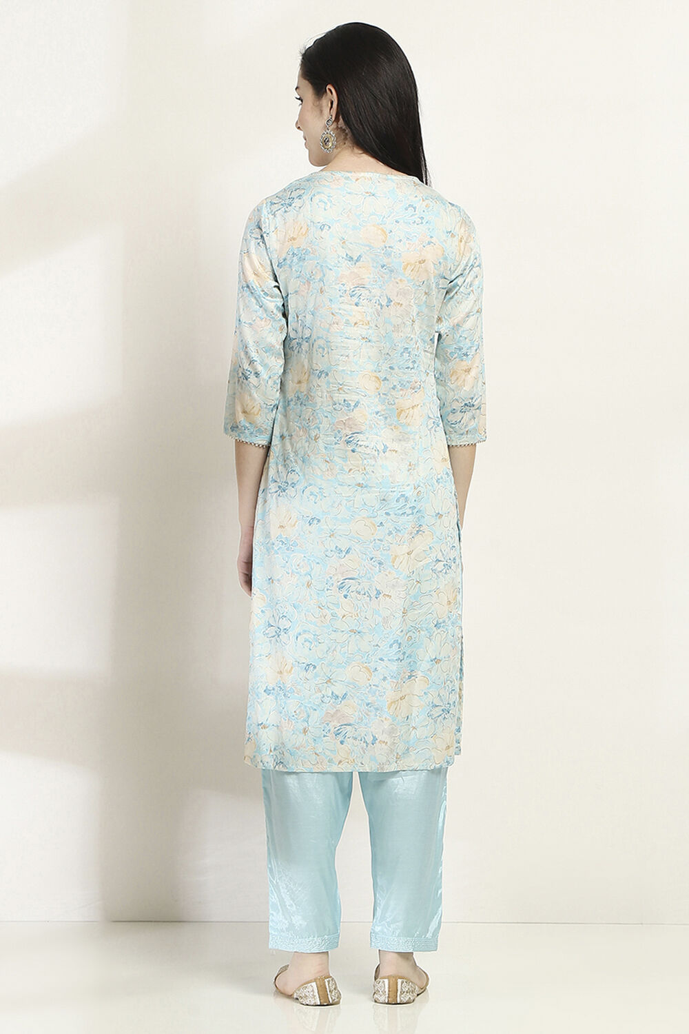 Blue Cotton Straight Set image number 4