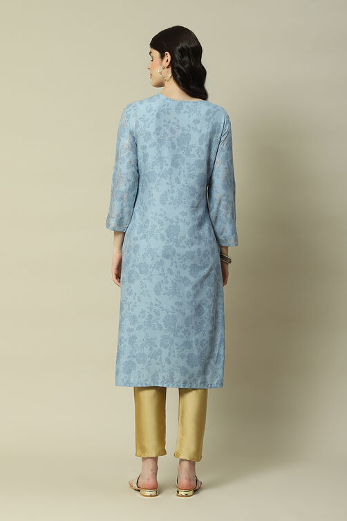 Blue Viscose Straight Printed Kurta image number 4