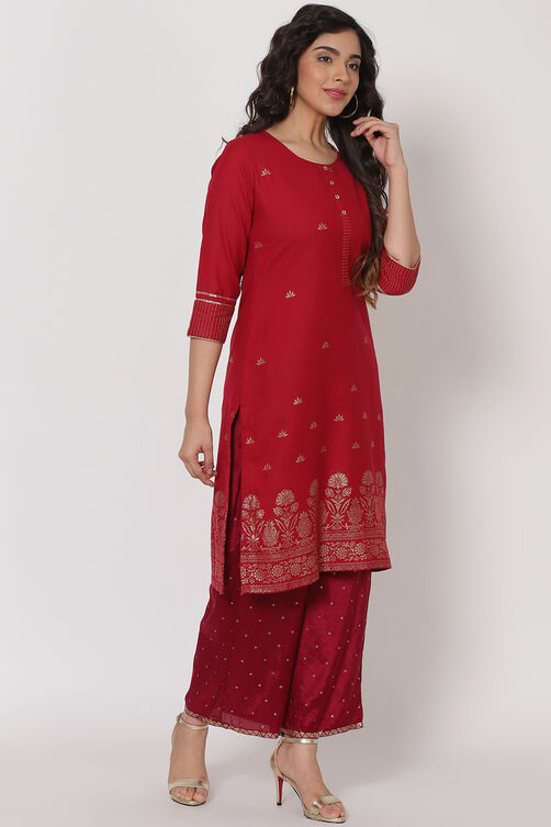 Maroon Polyster Matka Kurta image number 3