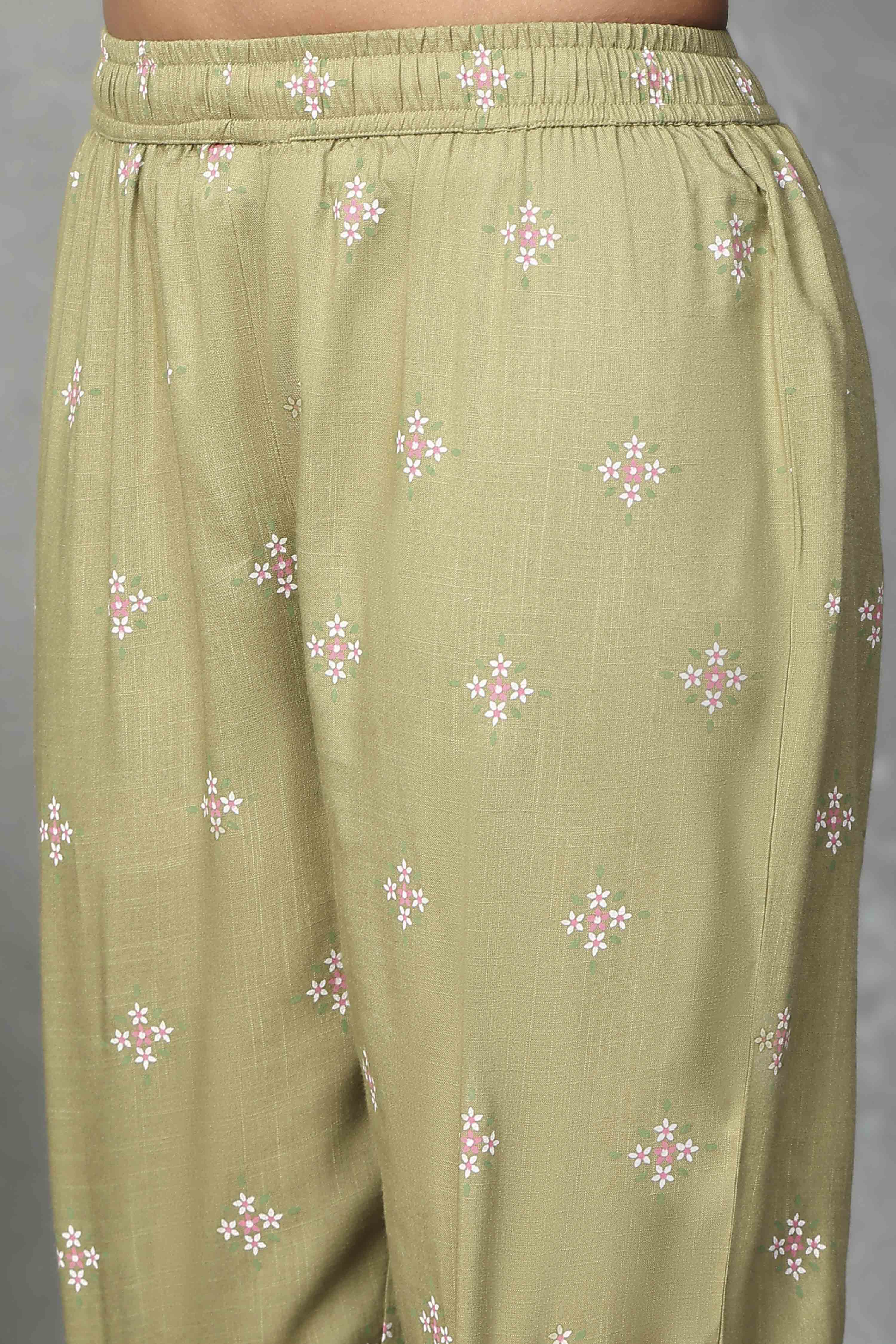 Sage Green Embroidered Kalidar Suit Set image number 2