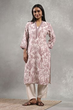 Off White Viscose Rayon Printed Straight Kurta image number 5
