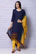 Indigo And Mustard Cotton Dupatta image number 1