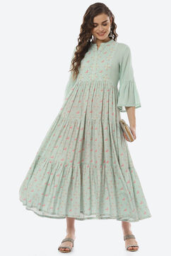 Mint Green Viscose Tired Dress image number 0