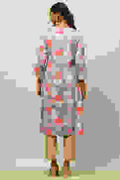 Grey Viscose Blend Printed Straight Kurta image number 3