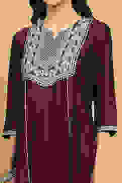 Wine Polyester Blend Solid Straight Suit Set image number 1