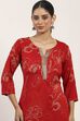 Red Viscose Polyester Viscose Rayon Kurta Pants Set image number 1