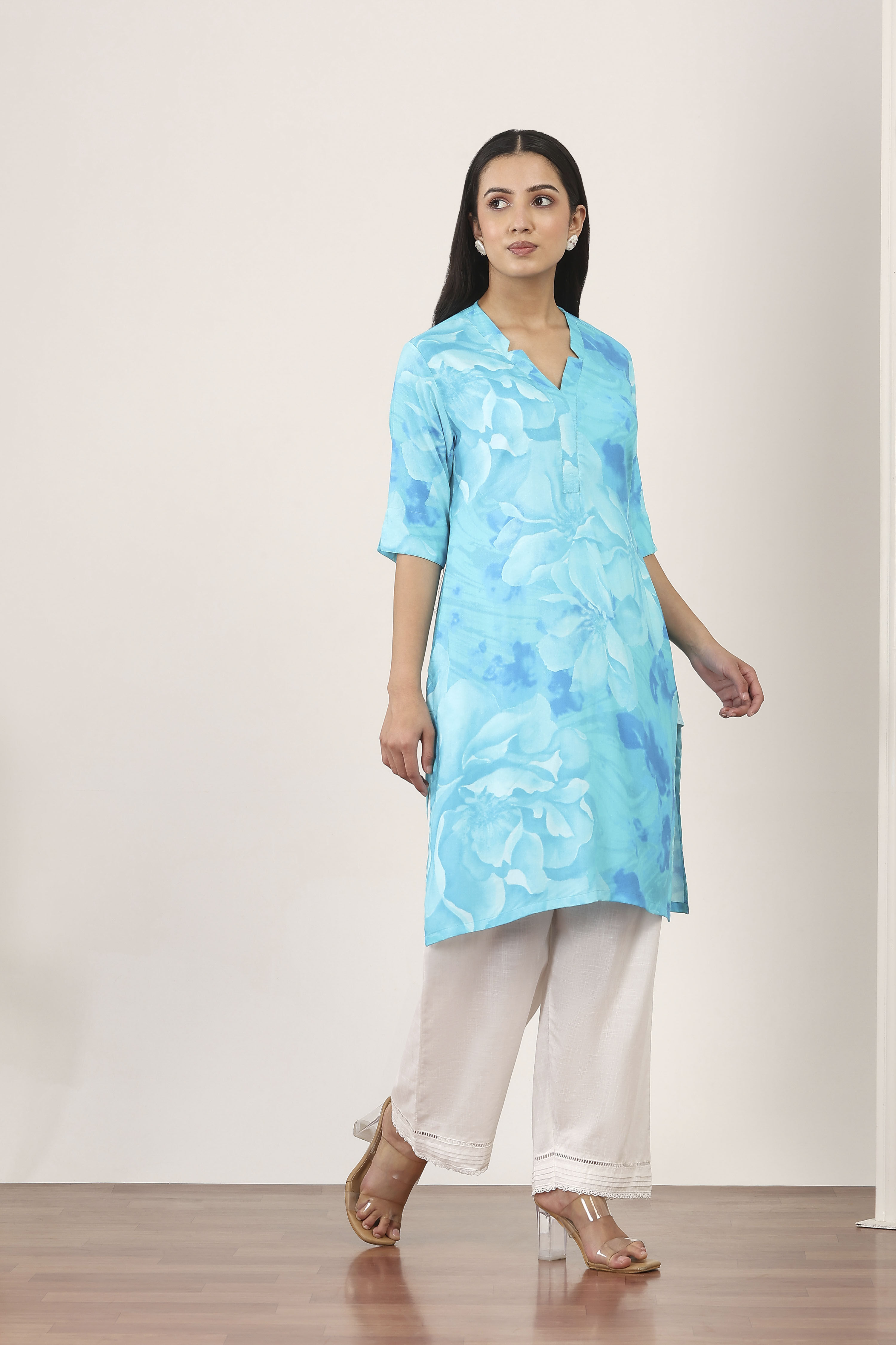 Blue Rayon Straight Kurtas image number 4