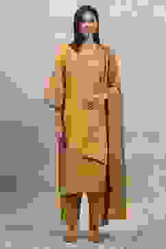 Yellow Polyester Yarndyed Straight Suit Set image number 6