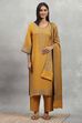 Yellow Polyester Yarndyed Straight Suit Set image number 6