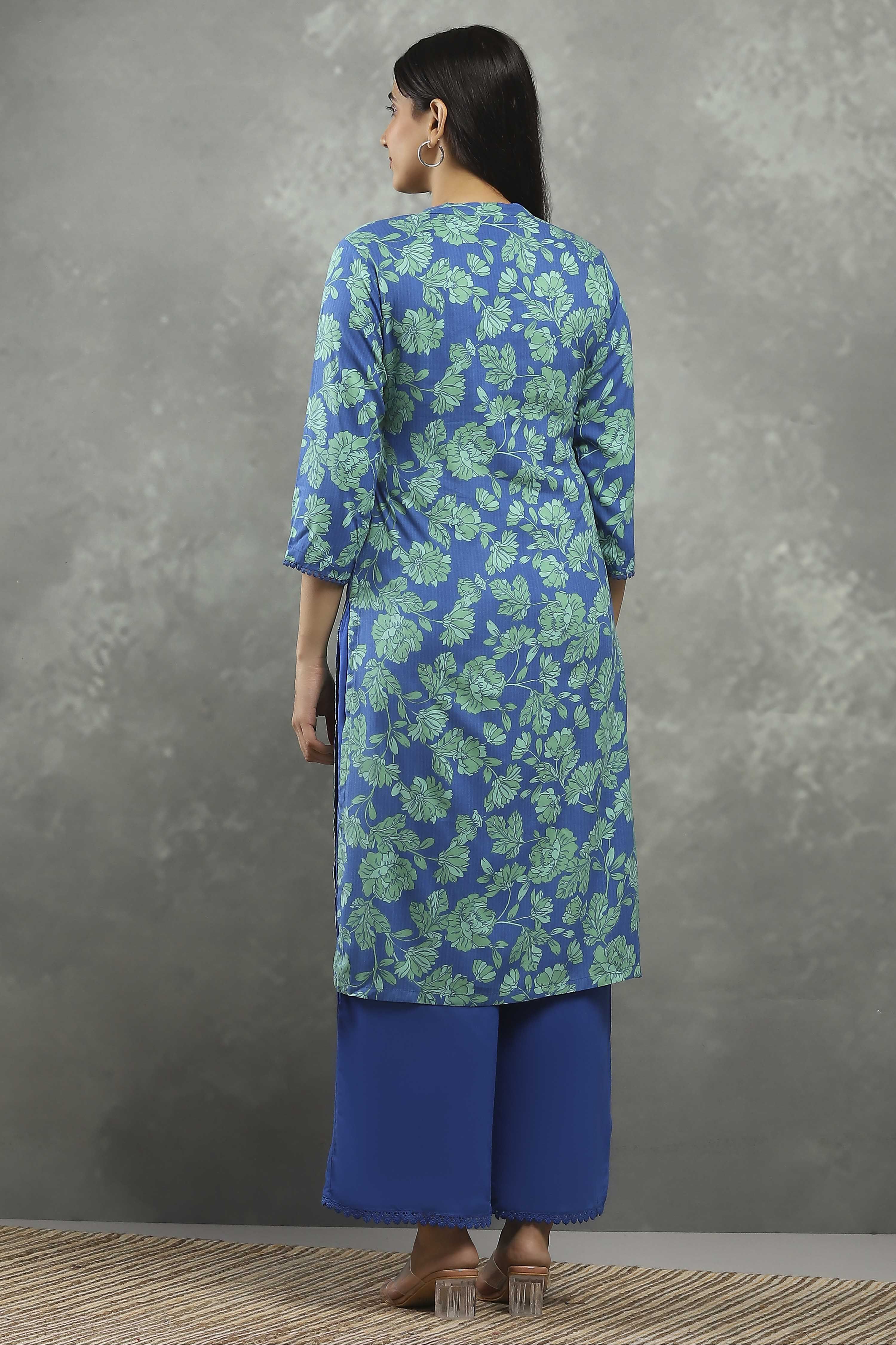 Green Viscose Straight Kurta Pants Set image number 4