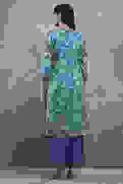 Green Viscose Straight Kurta Pants Set image number 4