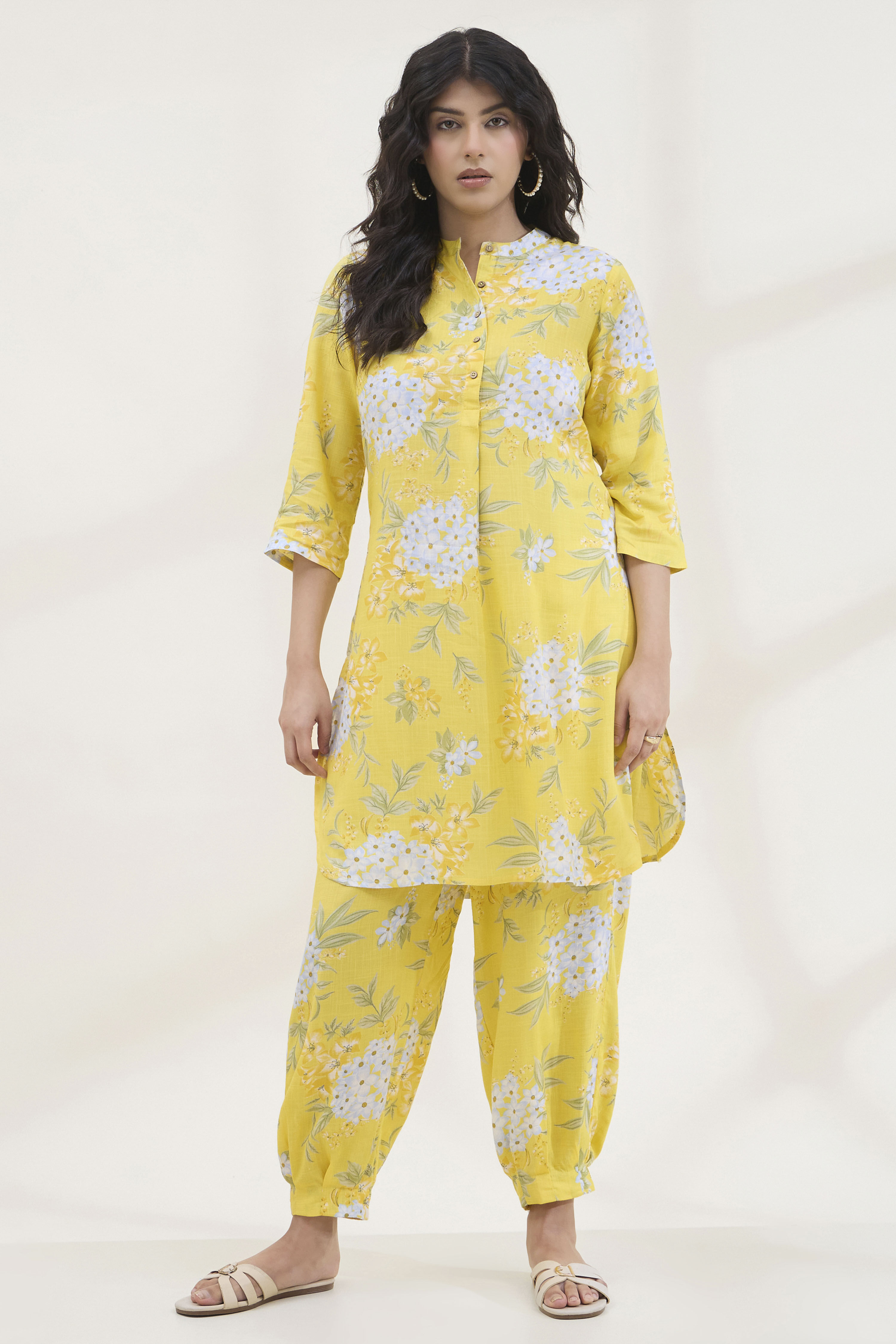 Yellow Viscose Rayon Straight Printed  image number 6