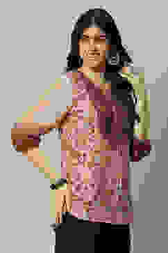 Cream Polyester Straight Printed Top image number 3