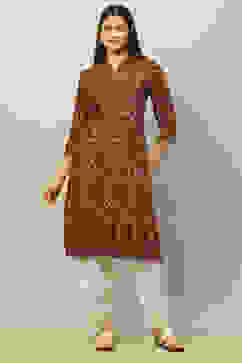 Brown Rayon Printed Straight Kurta image number 0