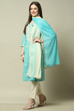 Turquoise Cambric Straight Suit Set image number 4