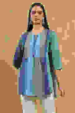 Blue Viscose Blend Solid Tiered Top image number 5