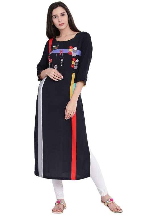 Black Rayon Straight Kurta image number 0