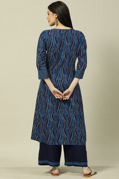 Indigo LIVA Woven Straight Kurta Suit Set image number 4