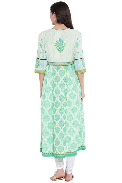 Green Cotton Kalidar Kurta image number 4