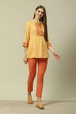 Yellow Polyester Straight Printed Top image number 0