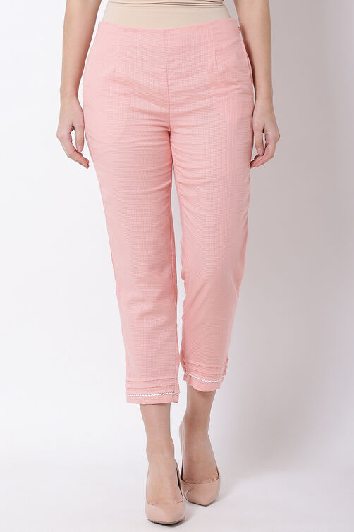 Peach Cotton Slim Straight Pants image number 0