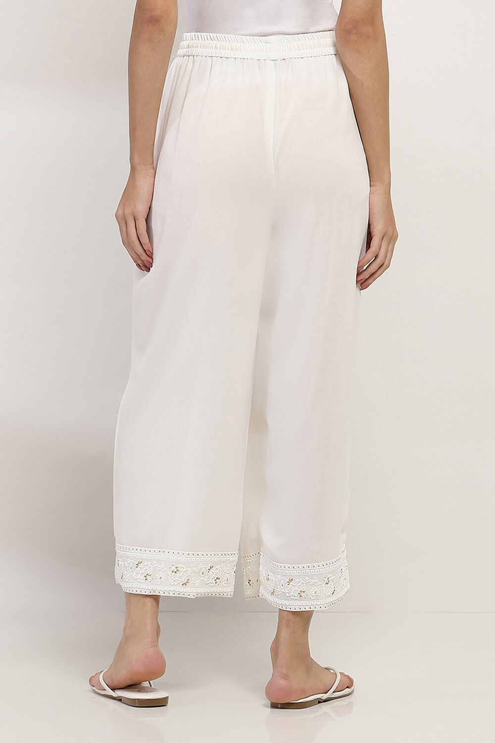 White Solid Straight Palazzos image number 5