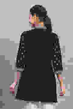 Black Cotton Printed A-Line Top image number 3