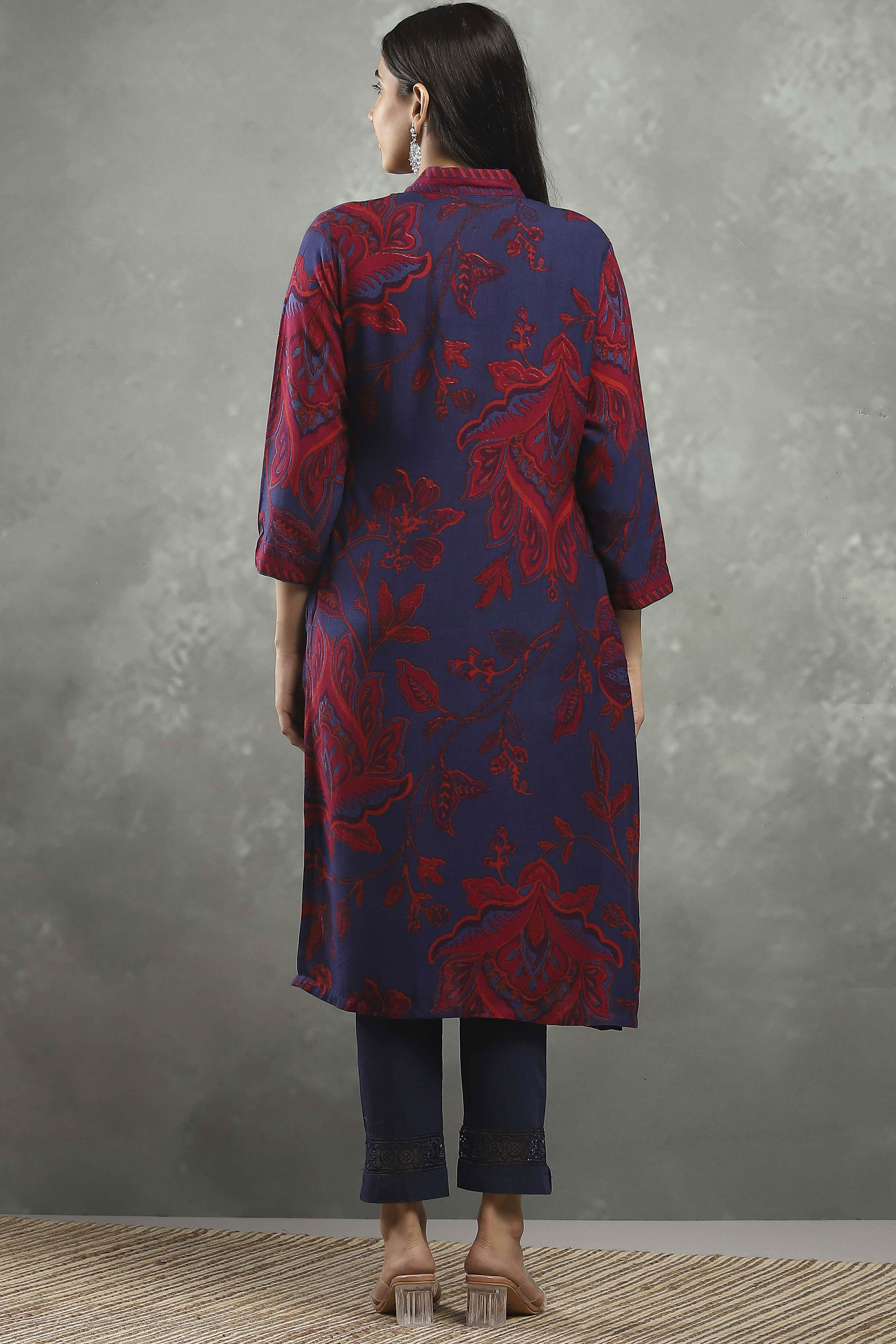 Blue Viscose Rayon Printed Straight Kurta image number 3