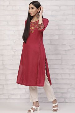 Maroon LIVA Straight Kurta image number 2