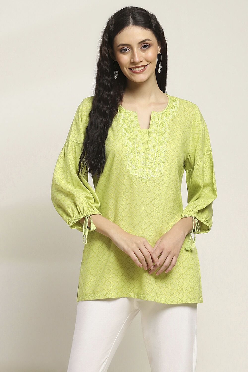 Lime Green Viscose Rayon Straight Kurti image number 5
