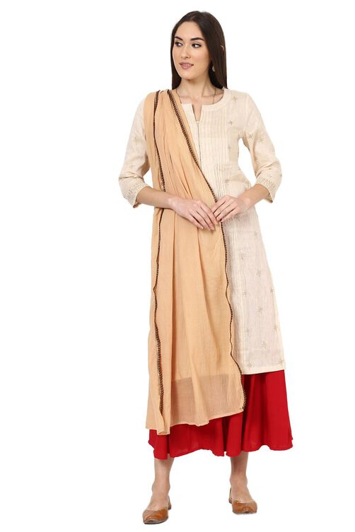 Off White Poly Chanderi Stole image number 5
