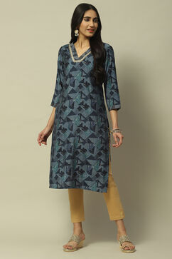 Blue Viscose Blend Staight Kurta image number 0