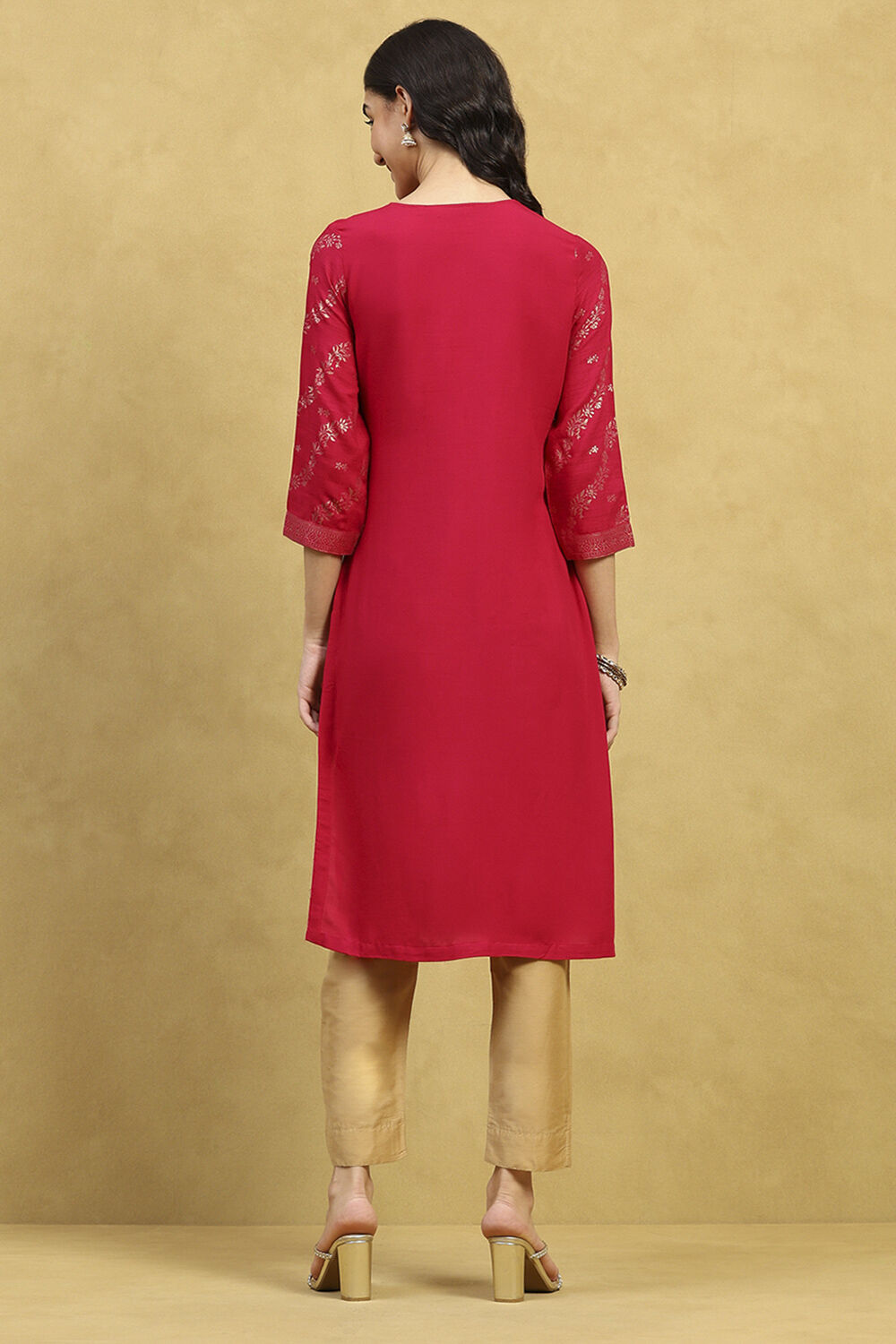 Pink Printed Straight Kurta image number 3
