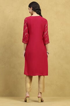 Pink Viscose Rayon Printed Straight Kurta image number 3