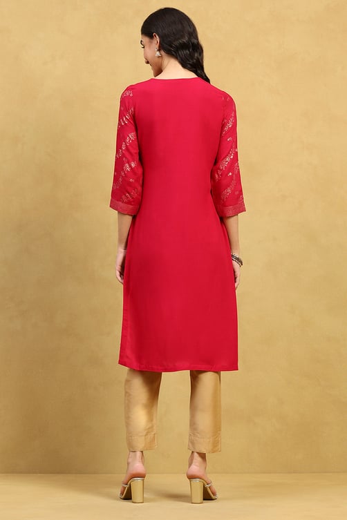 Pink Printed Straight Kurta image number 3