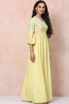 Yellow Viscose Flared Dress image number 3