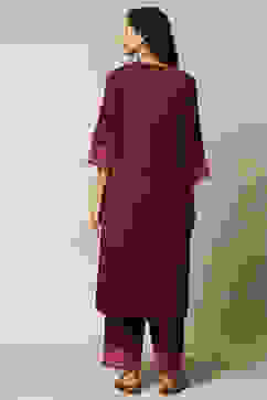 Maroon Poly Viscose Straight Yarndyed Kurta Palazzo Suit Set image number 5