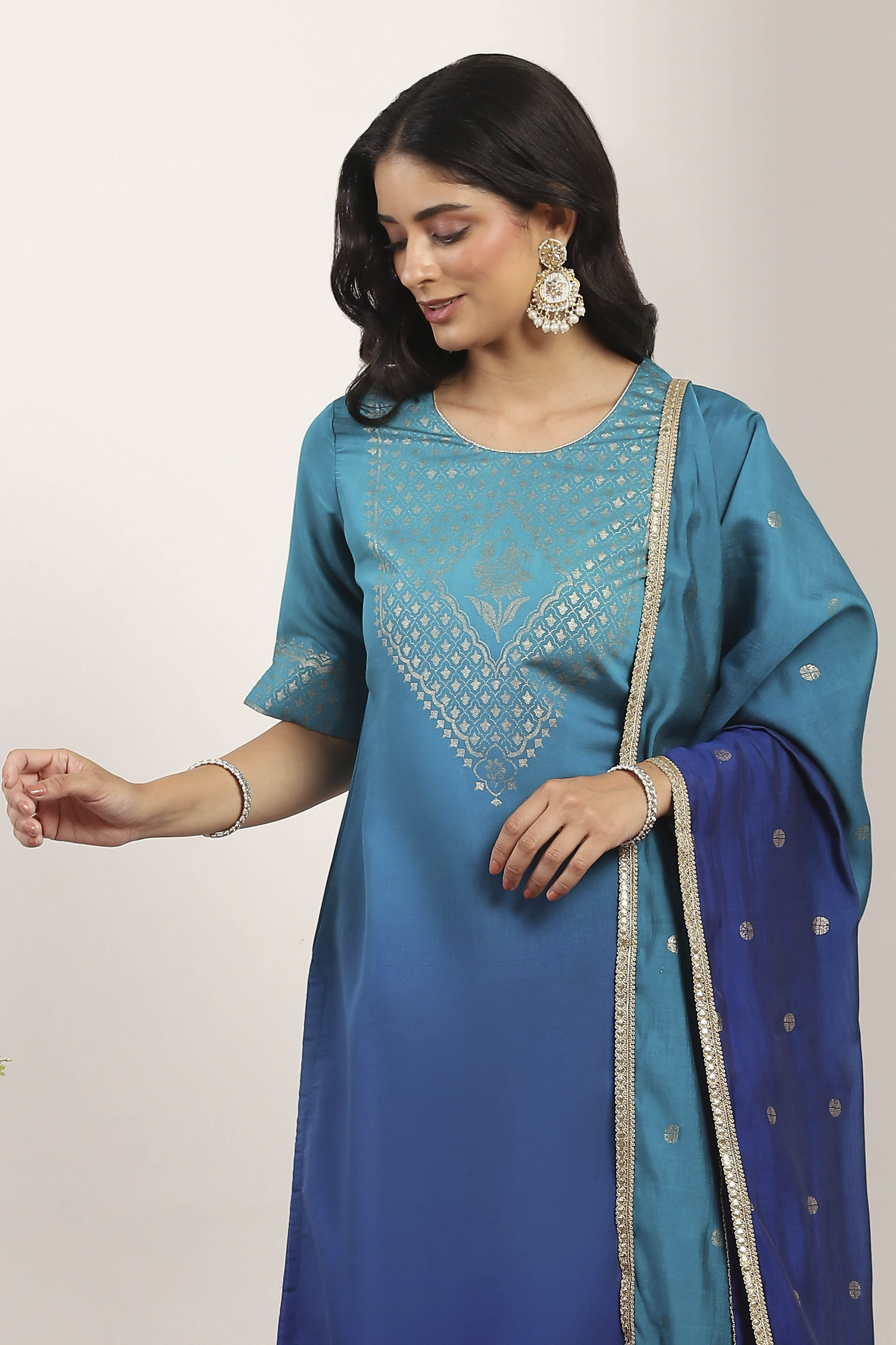 Blue Viscose Polyester Straight Suit Sets image number 7