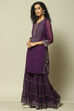 Purple Polyester Straight Printed Kurta Sharara Suit Set