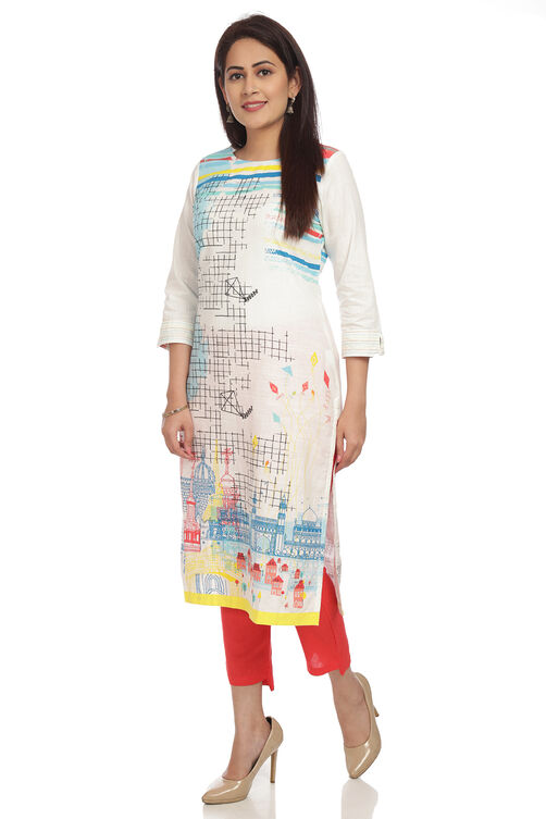 White Straight Cotton Kurta image number 3