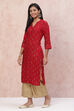 Red Polyester Viscose Straight Kurta image number 3