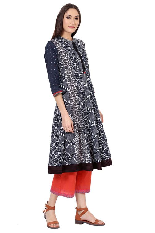 Black Kalidar Cotton Kurta image number 2