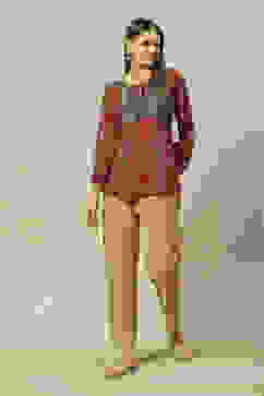 Rust Polyester Straight Printed Top image number 0