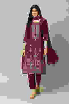 Purple LIVA Straight Printed Kurta Palazzo Suit Set image number 7