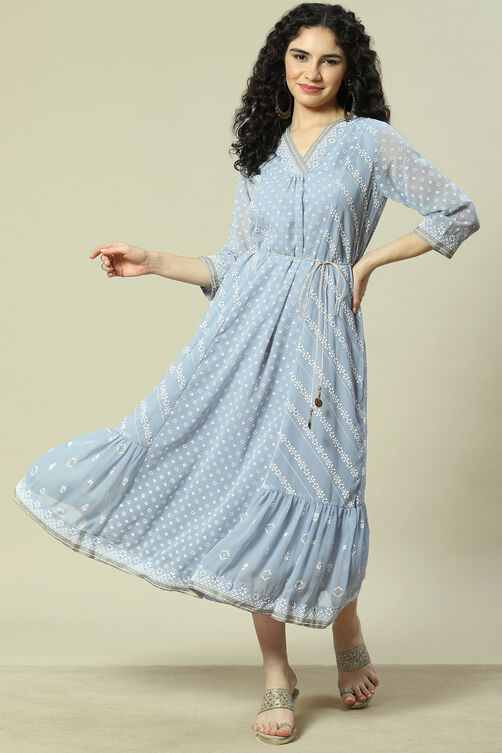 Blue Cotton Blend Kalidar Dress image number 0