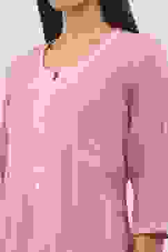 Pink Viscose Rayon Kurta Pants Set image number 1