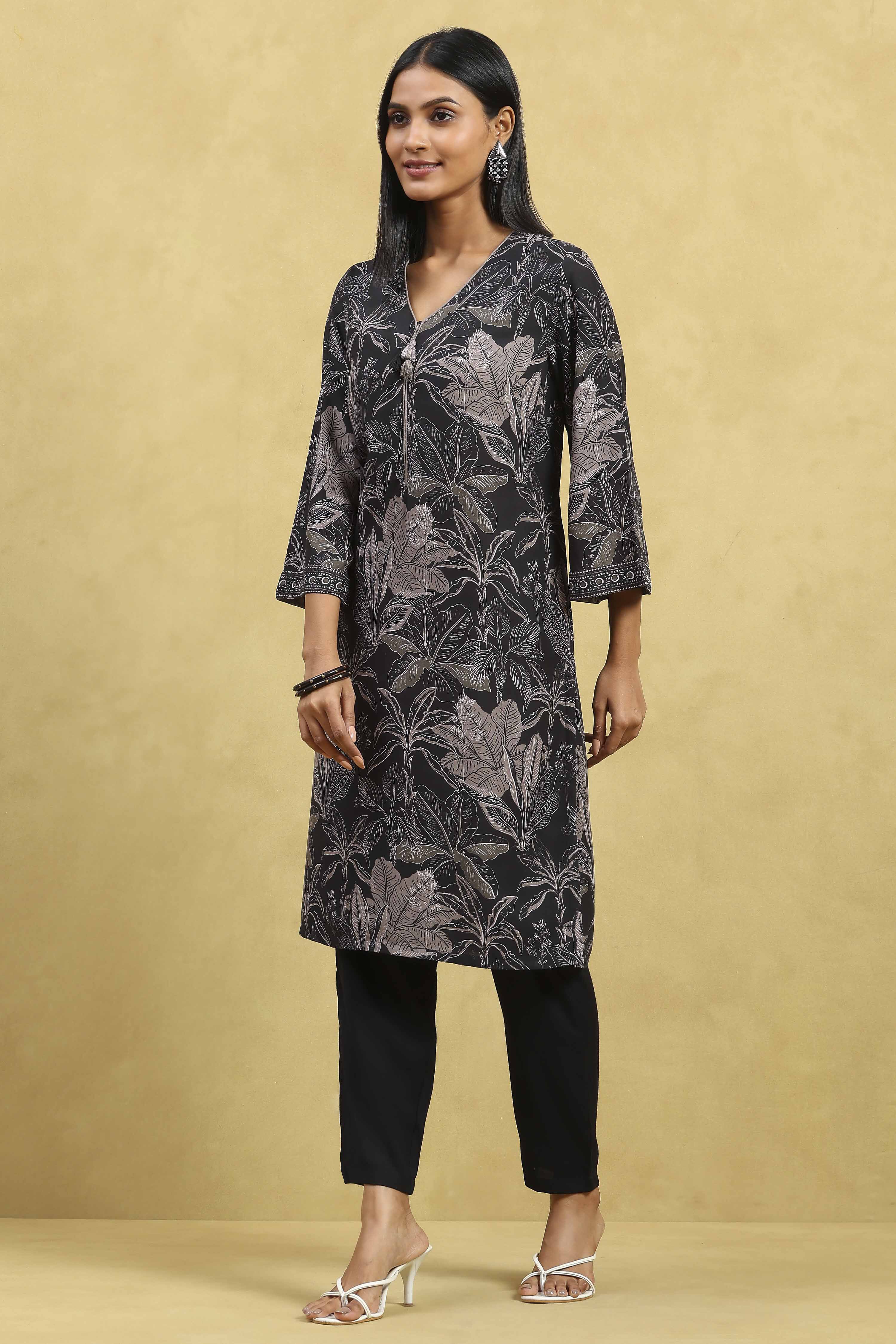 Black Viscose Rayon Printed Straight Kurta image number 2