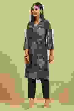 Black Viscose Rayon Printed Straight Kurta image number 2