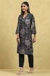 Blue Printed Straight Kurta image number 2